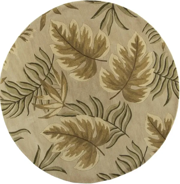 8' Hand Tufted Tropical Leaves Round Indoor Area Rug - Sand Beige