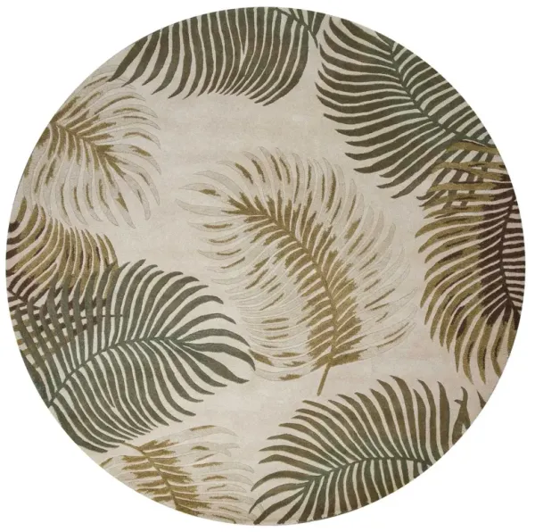 8' Hand Tufted Tropical Leaves Round Indoor Area Rug - Natural Beige