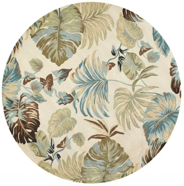 7' Round Wool Area Rug - Ivory Or Blue