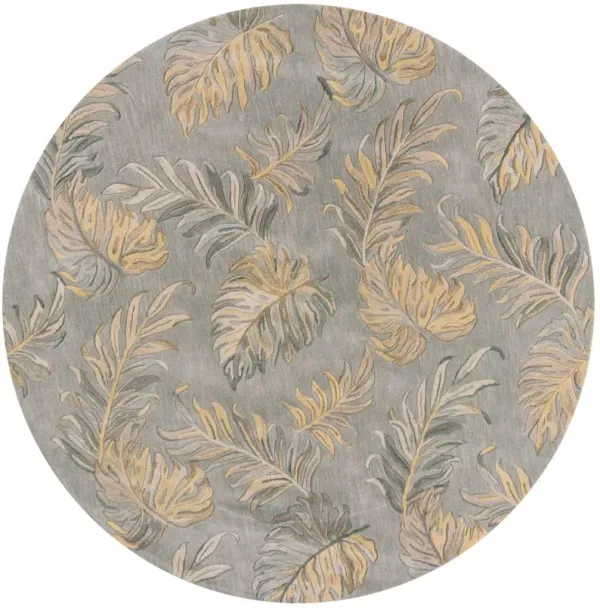 8' Hand Tufted Tropical Palms Round Indoor Area Rug - Gray