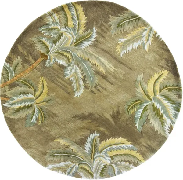 8' Hand Tufted Tropical Trees Round Indoor Area Rug - Moss Green