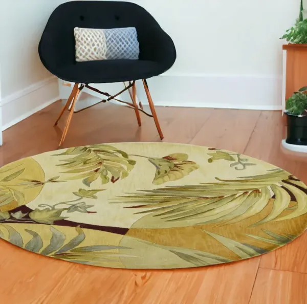 8' Hand Tufted Tropical Leaves Round Indoor Area Rug - Coral Red