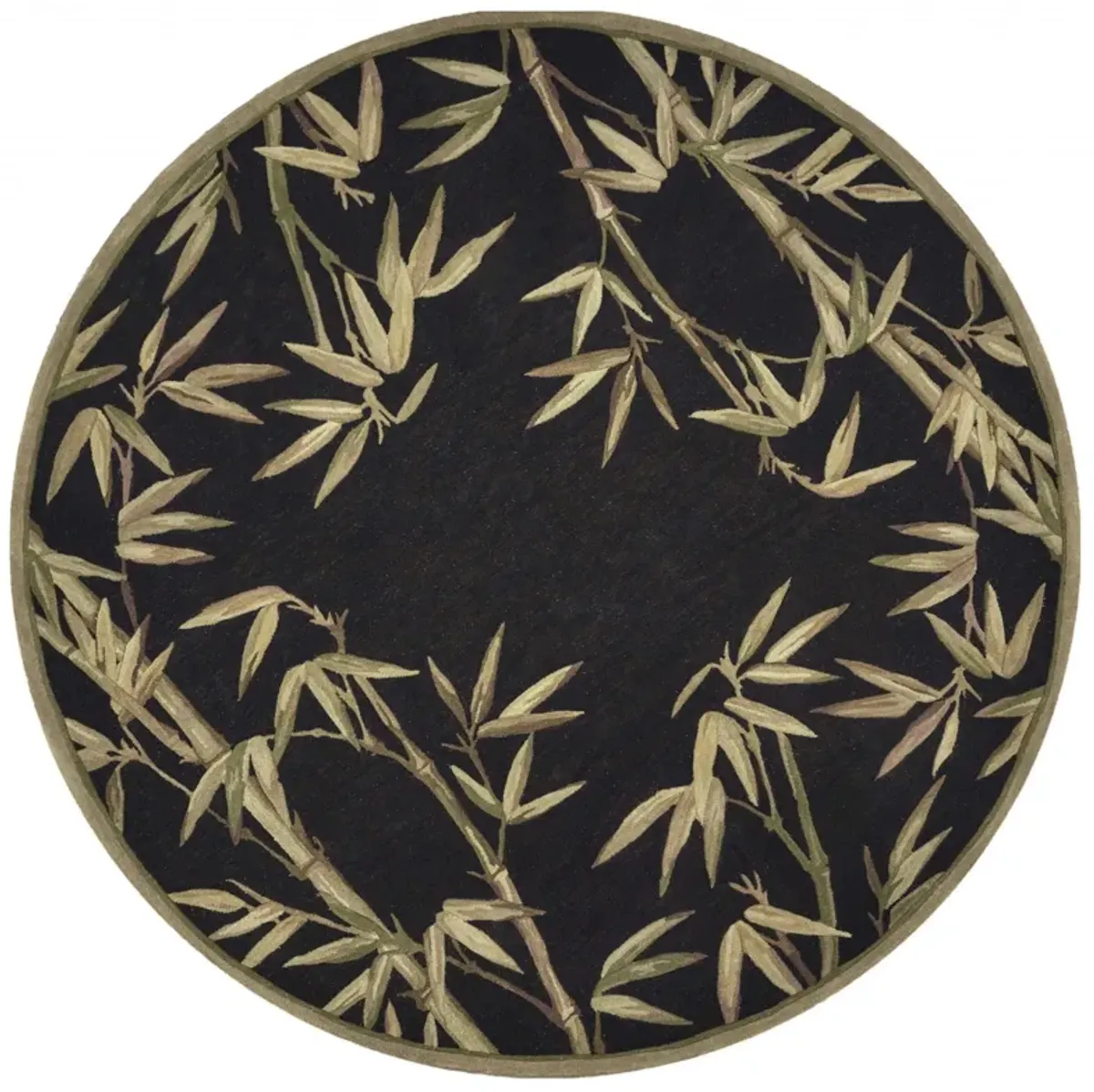 8' Hand Tufted Bordered Tropical Bamboo Round Indoor Area Rug - Black