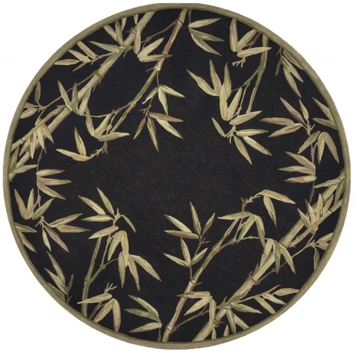 8' Hand Tufted Bordered Tropical Bamboo Round Indoor Area Rug - Black