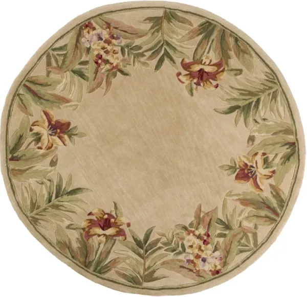8' Round Wool Tropical Floral Hand Tufted Area Rug - Ivory