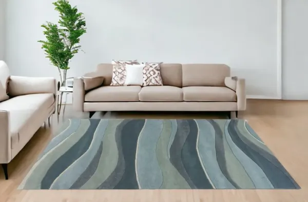 8' x 10' 6 Wool Area Rug - Ocean