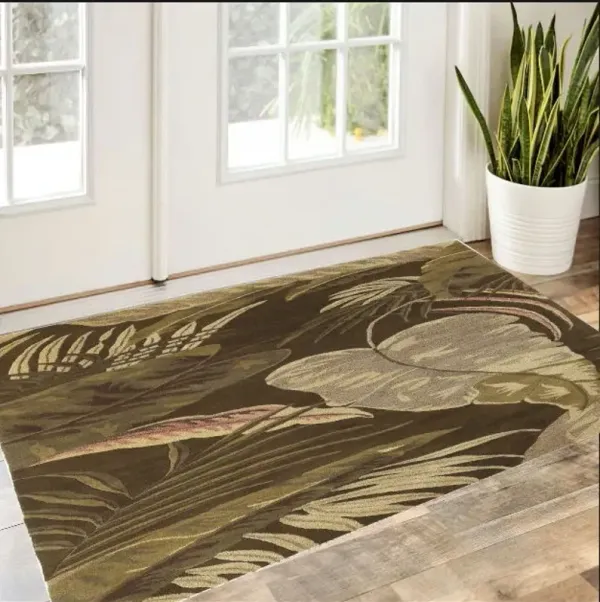 3' x 5' Wool Area Rug - Mocha Leaves