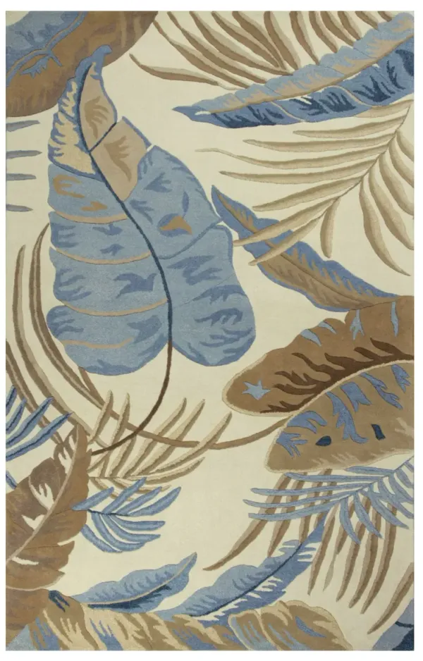 3' x 5' Wool Tropical Botanical Hand Tufted Area Rug - Ivory And Blue