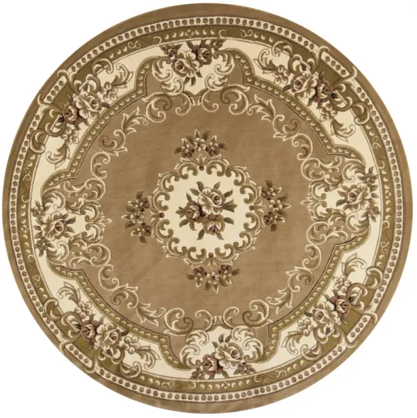 8' Machine Woven Hand Carved Floral Medallion Round Indoor Area Rug - Beige Ivory