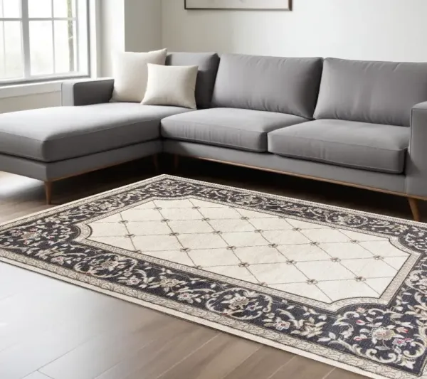 7.8' x 9.8' Floral Indoor Area Rug - Ivory Grey
