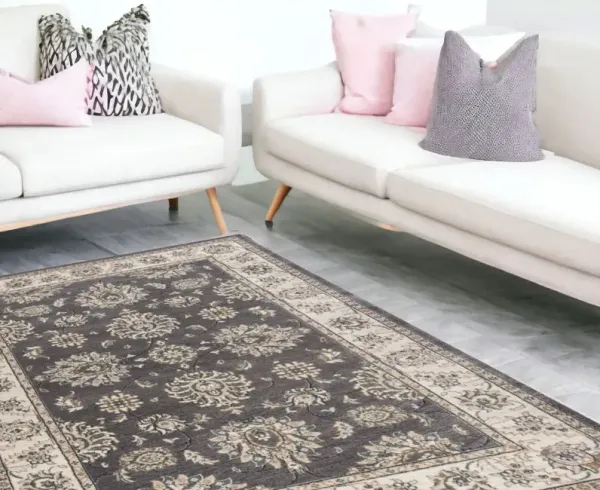 8' x 10' Floral Indoor Area Rug - Gray Ivory