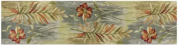 10' Hand Tufted Tropical Plants Indoor Runner Rug - Green Blue