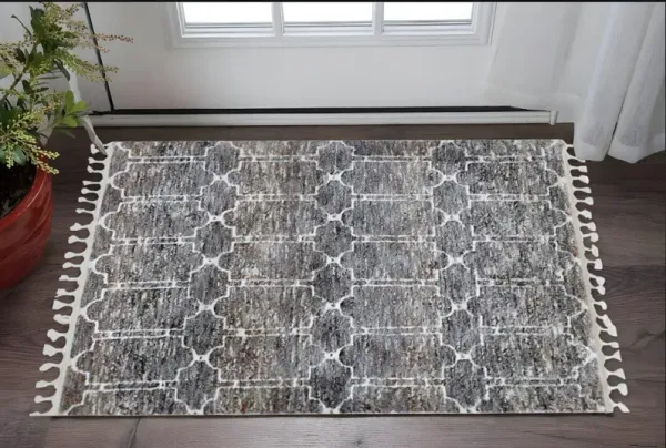 3' x 5' Geometric Area Rug With Fringe - Brown White And Gray