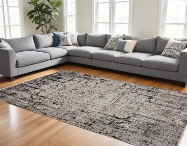 94 x 130 Polyester Rug - Ivory Or Gray