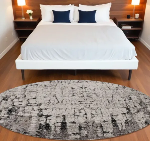 8' Round Area Rug - Gray And Ivory