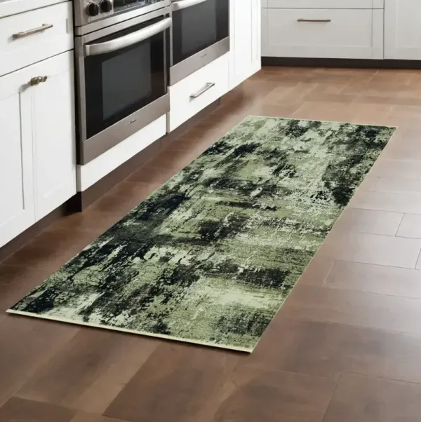 7' Machine Woven Shrank Abstract Design Indoor Runner Rug - Ivory Charcoal
