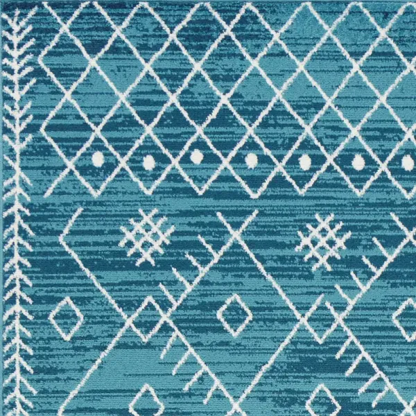 7' Machine Woven Geometric Tribal Indoor Runner Rug - Ocean Blue