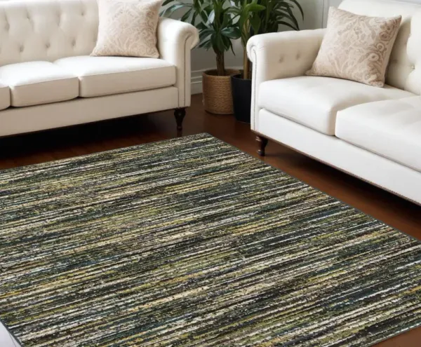 9' x 13' Abstract Polypropylene Area Rug - Black Brown And White