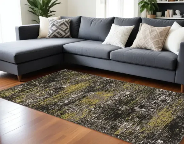 9' x 13' Abstract Area Rug - Black Brown And White