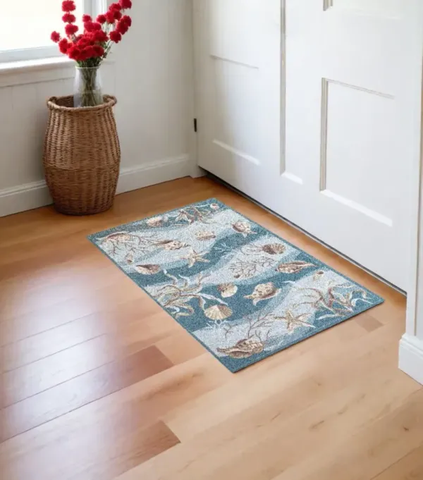 2' x 3' Seashell And Coral Hand Tufted Area Rug - Beige And Ivory