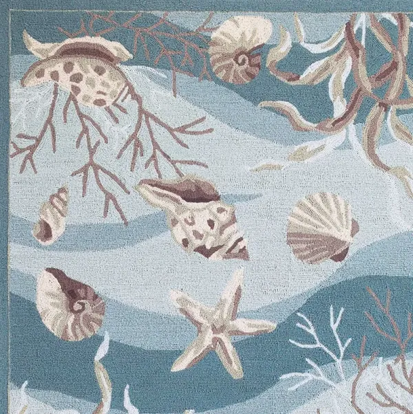 5' x 8' Hand Hooked Sea Shells Indoor Area Rug - Seafoam Green