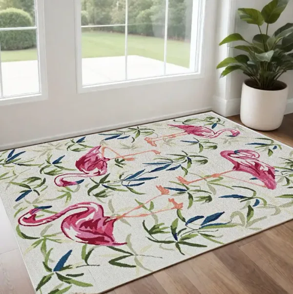 2' x 3' Tropical Floral Hand Tufted Area Rug - Pink And Ivory