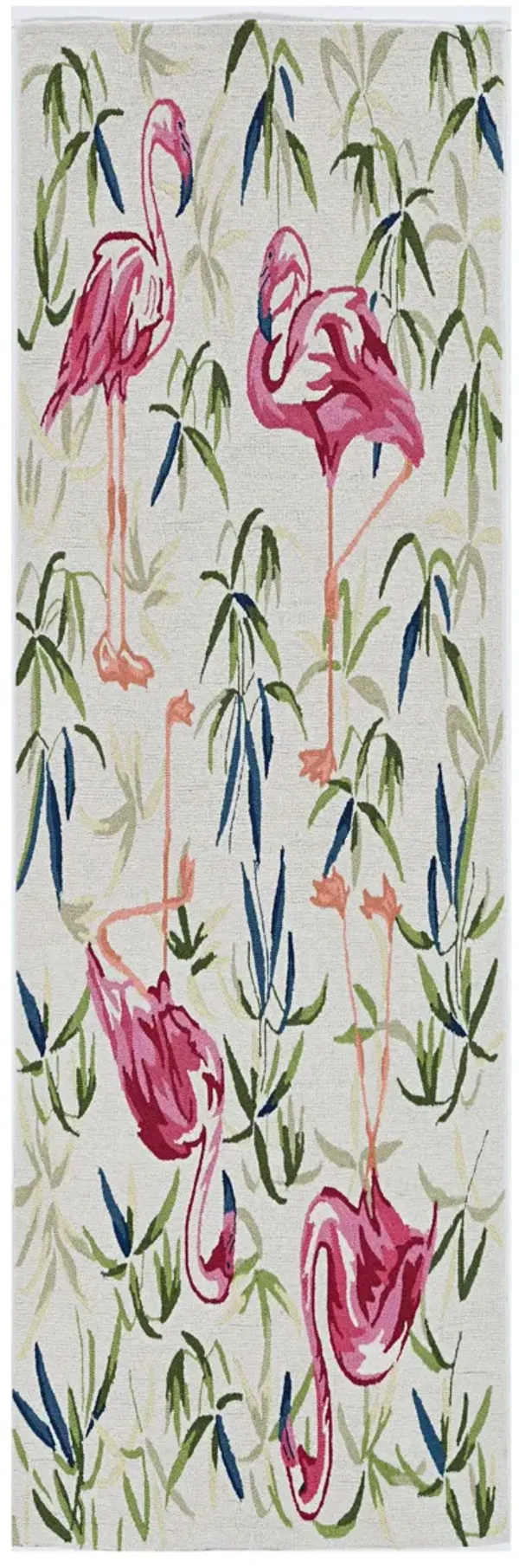 7' Hand Hooked Flamingo Indoor Runner Rug - Ivory Pink