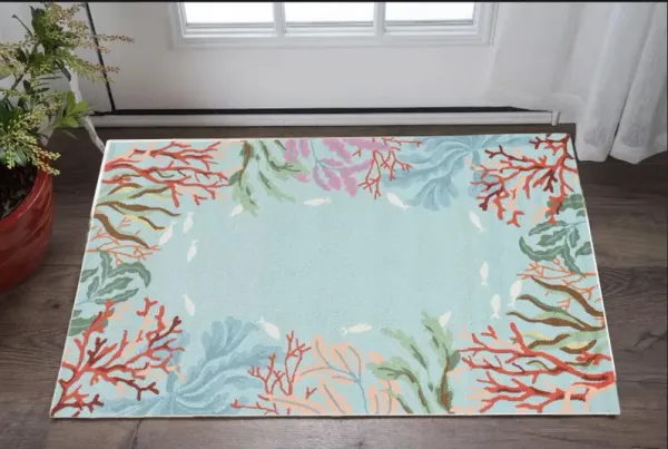 2' x 3' Coral Hand Tufted Area Rug - Blue And Green