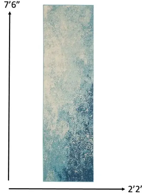 8' Abstract Power Loom Runner Rug - Ivory And Blue