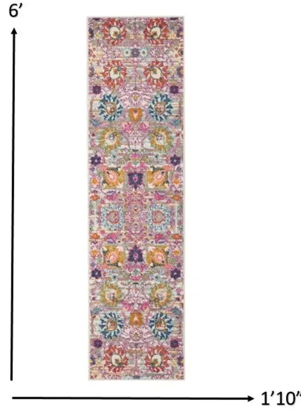 6' Floral Power Loom Runner Rug - Silver