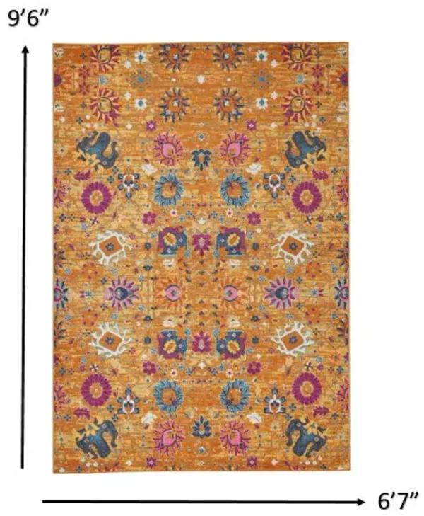 7' x 10' Floral Power Loom Area Rug - Sunset