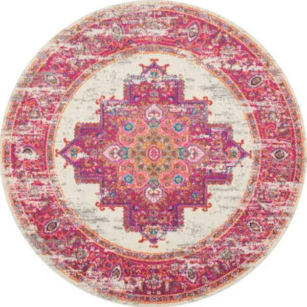 4' Round Power Loom Area Rug - Fuchsia