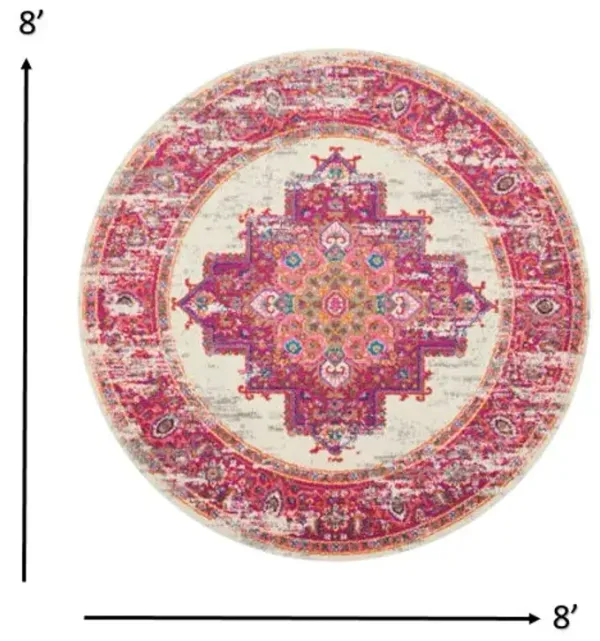 8' x 8' Round Power Loom Area Rug - Fuchsia