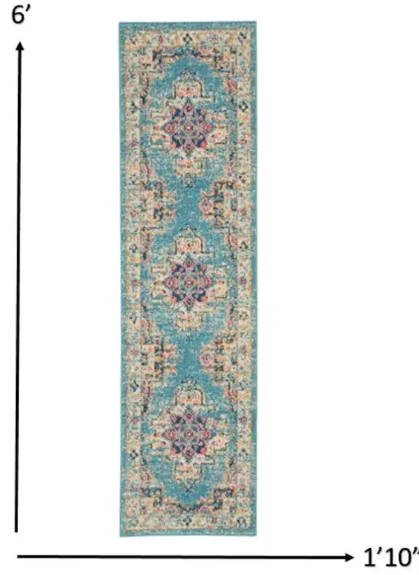 6' Southwestern Power Loom Runner Rug - Light Blue