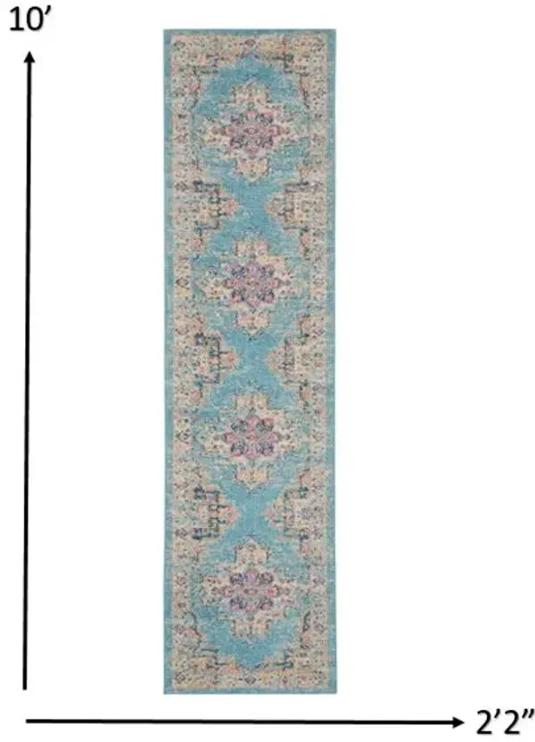 10' Southwestern Power Loom Runner Rug - Light Blue