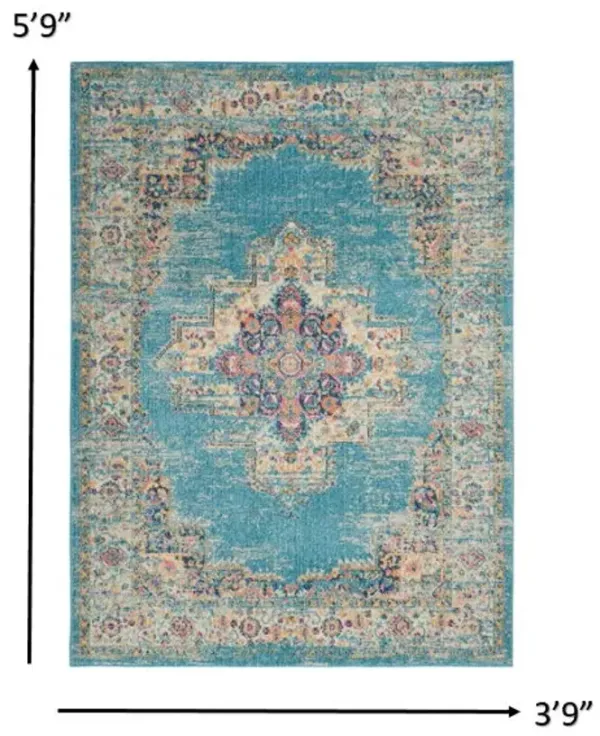 4' x 6' Southwestern Power Loom Area Rug - Light Blue