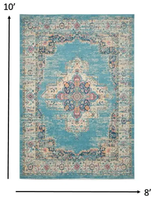 8' x 10' Southwestern Power Loom Area Rug - Light Blue