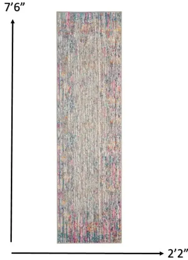 8' Abstract Power Loom Runner Rug - Pink And Ivory