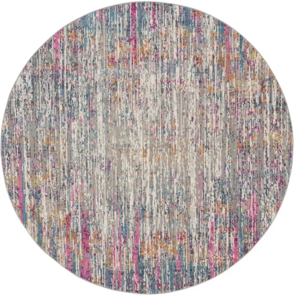 4' Round Abstract Power Loom Area Rug - Pink And Ivory