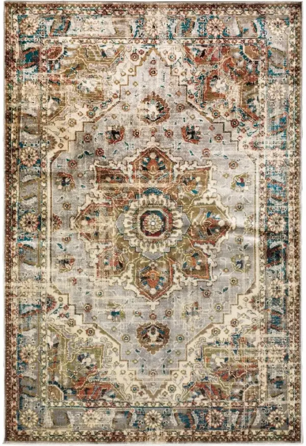 8' x 10' Distressed Medallion Area Rug - Gray And Rust