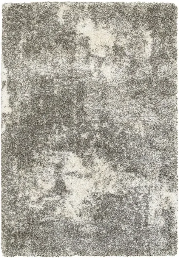 5' x 8' Distressed Abstract Area Rug - Gray And Ivory