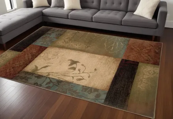 7' x 10' Floral Block Pattern Area Rug - Beige And Brown