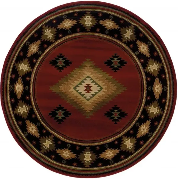 8' Round Ikat Pattern Area Rug - Red And Beige