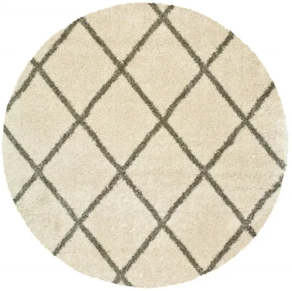 8' Round Geometric Lattice Area Rug - Ivory And Gray
