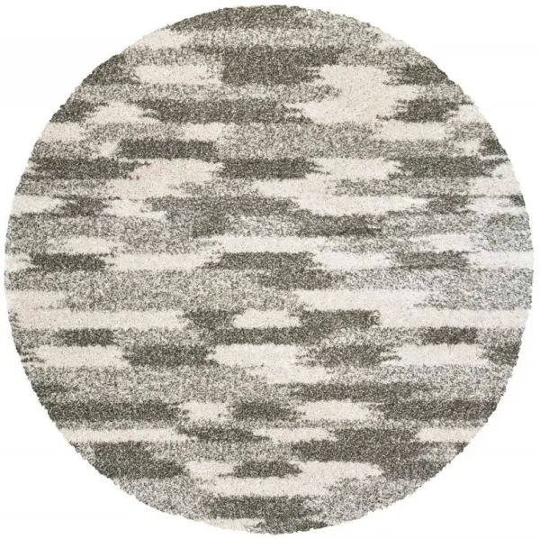 8' Round Geometric Pattern Area Rug - Gray And Ivory