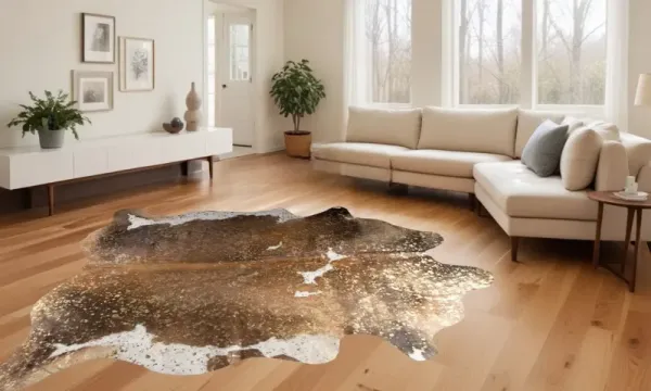 6' x 7' Natural Cowhide Area Rug - Brown White And Gold
