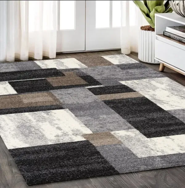 5' x 8' Abstract Geometric Area Rug - Gray Black And Brown