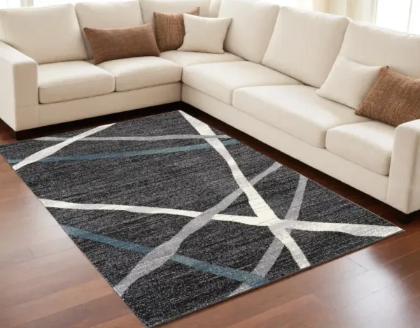 5' x 8' Abstract Area Rug - Distressed Black And Gray