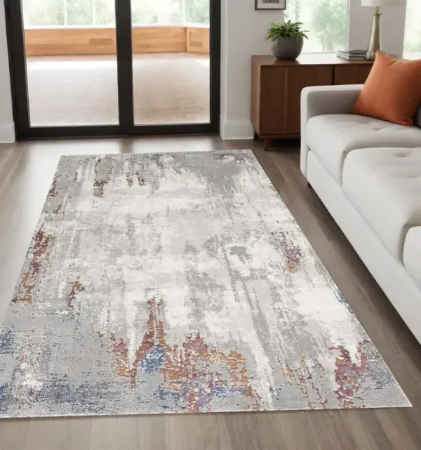 5' x 8' Modern Abstract Area Rug - Ivory And Gray