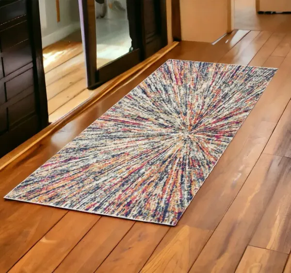 2' x 5' Celestial Burst Abstract Area Rug - Cream